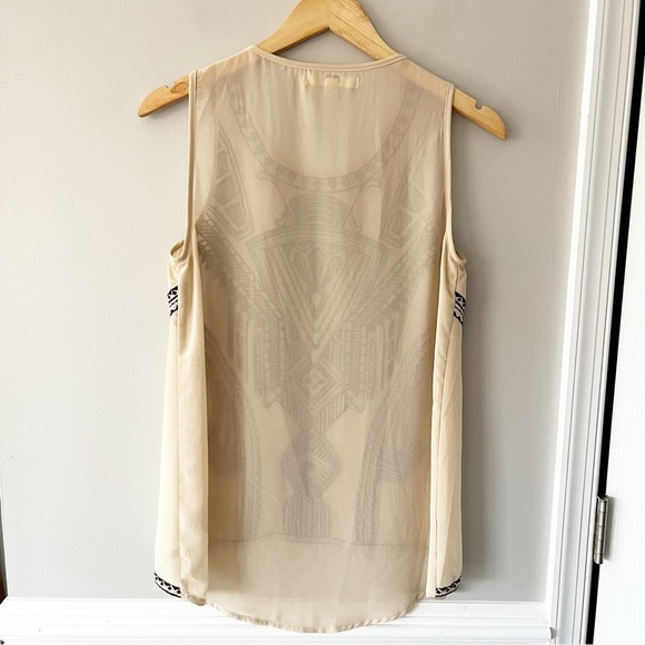 Ya Los Angeles Silk Sheer Art Deco Embroidered Sleeveless Blouse Top Size Medium - Picture 9 of 11
